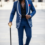 Stylish African fashion navy-blue suit for men.