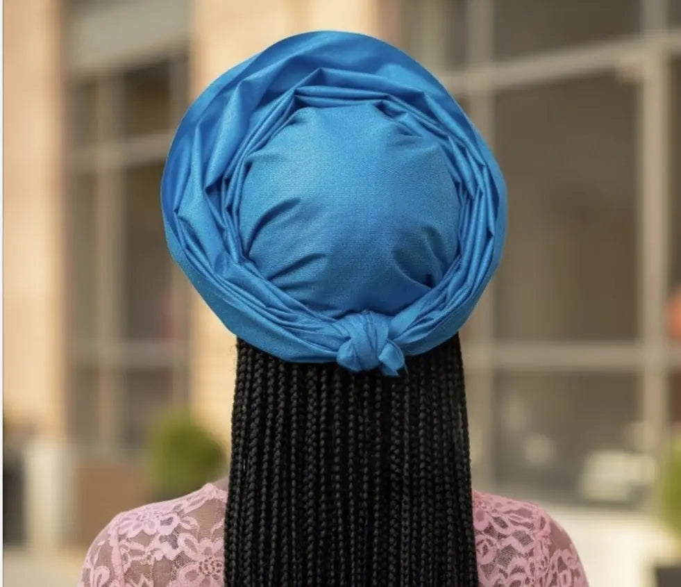 Turquoise-Blue Sego Autogele Ready Gele Crown Hat “Nkenna  display picture 2