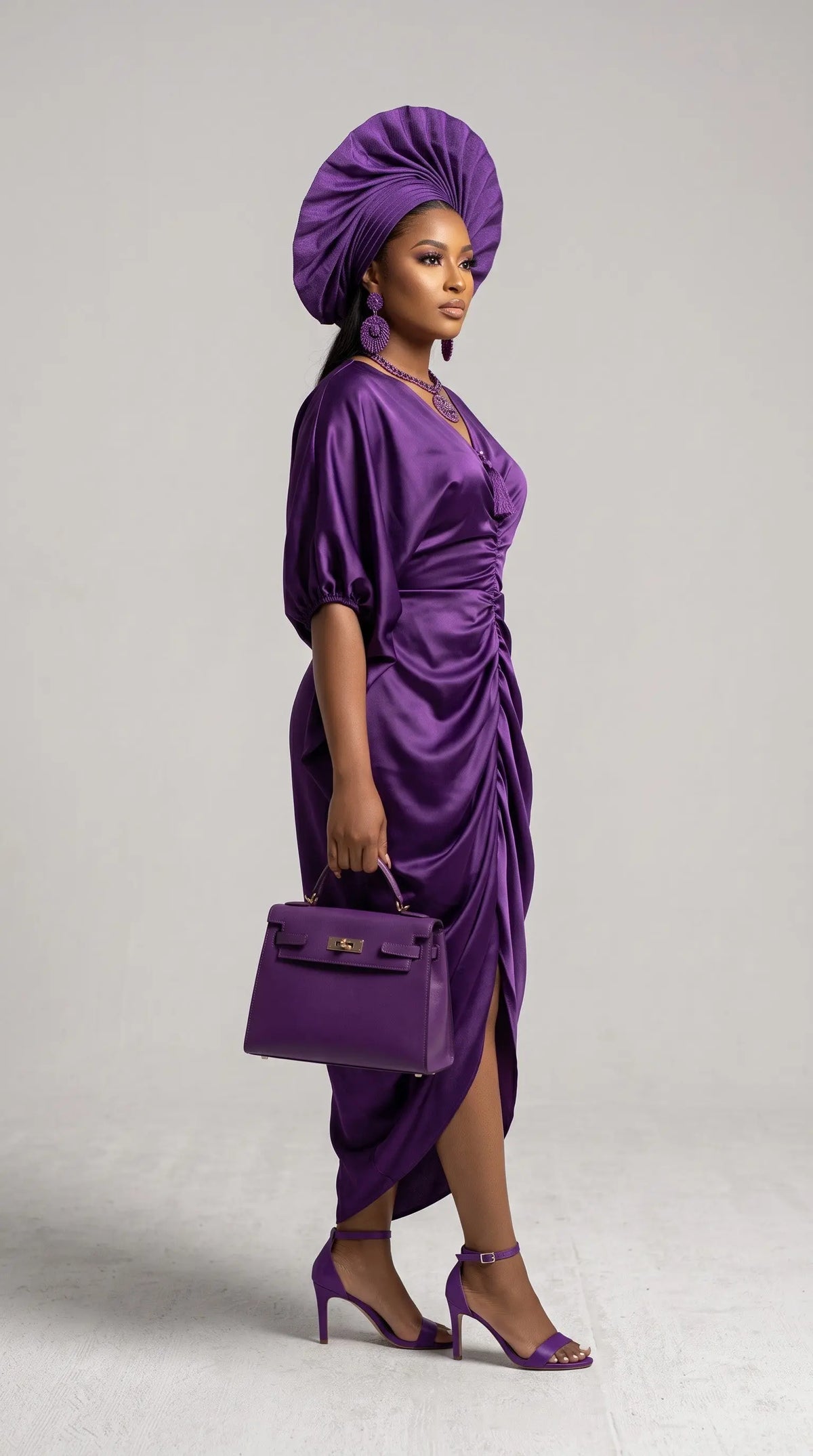 Saidah Purple Satin Abaya Caftan Dress for Women