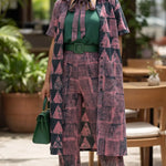 Luxury African gala fashion rhinestoned tie-dye cotton pants suit for women.
