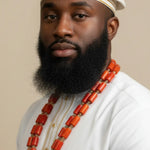 Off-white and gold African hat for men styled for Nigerian African fashion