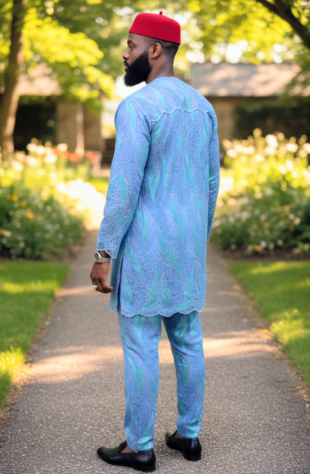 Kogi African Lace Dashiki Set for Men with Sequined Detail by Dupsie's African fashion

