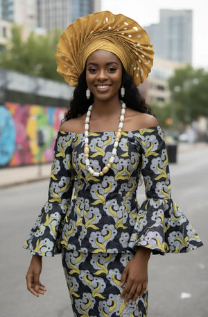 Awaseda African Clothing: Black, Silver & Gold Lace Top and Wrap Skirt –  Dupsie's African Fashion