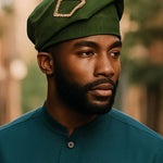 AdeKolawole Brimless Green with Gold Aso Oke Kufi Hat – Authentic Yoruba African Hat by Dupsie’s African Fashion