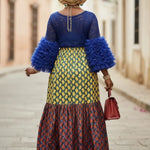 Multicolored African print dress perfect for wedding guests.