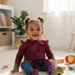Unisex African print footed onesie for toddlers made from soft stretchy Ankara fabric