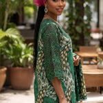 Green African print embroidered maxi dress for women made from premium cotton Ankara fabric with sparkling rhinestones.