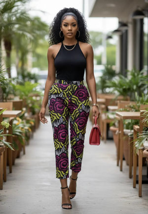 Alina - Vibrant Yellow & Fuchsia Pink African Print Pants for