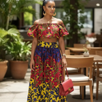 African print cotton Kitenge crop top and matching high waist skirt suit for women.