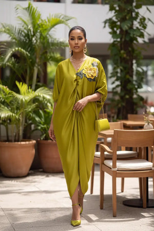 green and gold african dress Hamsa Satin Abaya Caftan for Women | Fashion NotClearance