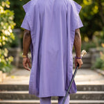 African silk-cotton blend Agbada 3 piece set for men featuring embroidered robe, Dashiki top, and drawstring pants.