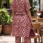 Nadine Burgundy African Tie-Dye Kimono Pants Suit with Rhinestones for Women | Dupsie’s African Fashion DPKMTPB14 by Dupsie's African Fashion