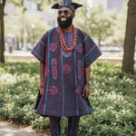 Akinduro African Aso Oke Matching Pants in Blue and Burgundy