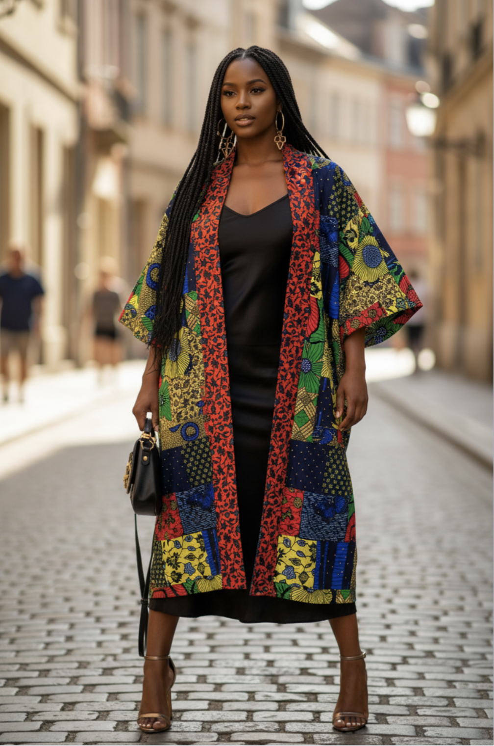 Side View of Alexis African Ankara Kimono Dress in Vibrant Colors
