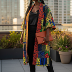 Alexis Multicolored Patchwork Rhinestoned African Print Kimono Dress
