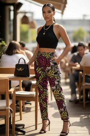 Alina - Vibrant Yellow & Fuchsia Pink African Print Pants for