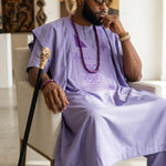 Alkebulan African Bini embroidered Agbada set for men in luxury African fashion and Nigerian Yoruba attire.