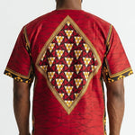 Almasi Red Gold & Black African Print Dashiki Shirt for Men | Dupsie’s DP3786SS by Dupsies