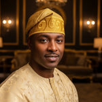 Ami-Dupsie Gold Embroidered African Aso Oke Fila Cap Hat for Men | Nigerian Yoruba African Fashion DPHDUP5 by Dupsies