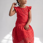 Dupsie's Amia Red African Lace Rhinestone Sequin Maxi Dress for Girls | Nigerian African Fashion DPRDSQLDG-05 by Dupsies