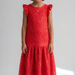 Dupsie's Amia Red African Lace Rhinestone Sequin Maxi Dress for Girls | Nigerian African Fashion DPRDSQLDG-05 by Dupsies
