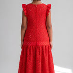 Dupsie's Amia Red African Lace Rhinestone Sequin Maxi Dress for Girls | Nigerian African Fashion DPRDSQLDG-05 by Dupsies