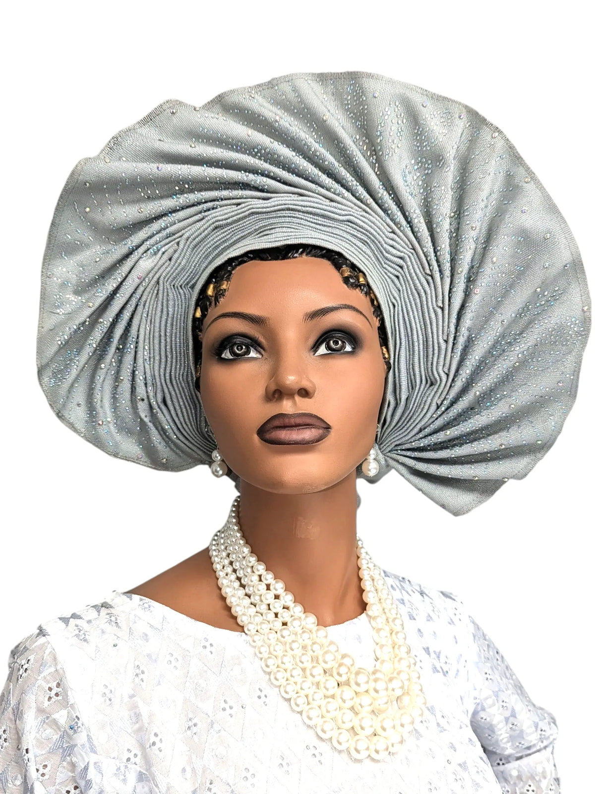 Metallic African-Inspired Headwrap Cap, Pre-Tied Auto Gele, Pleated Design African Auto Gele Headtie Nigeria Women main image 2
