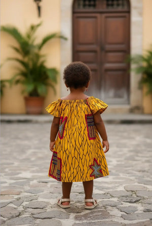 Jere - Stunning Golden Yellow Ankara Smocked Dress for Girls