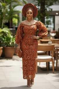 nigerian formal dresses Anofia™ Burnt Orange African Rhinestoned Lace Maxi Dress for Women | Sequins Embroidered African Party Dress | Dupsie's African Fashion DPXDRPSLD2 | Authentic African Fashion & Clothing The delicate lace overlay Size:Large/16-16.5 Neck/36-37 Sleeve Gold Socks Petite The Best Formal