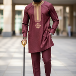 Traditional Aso Oke Hat completing the African fashion ensemble