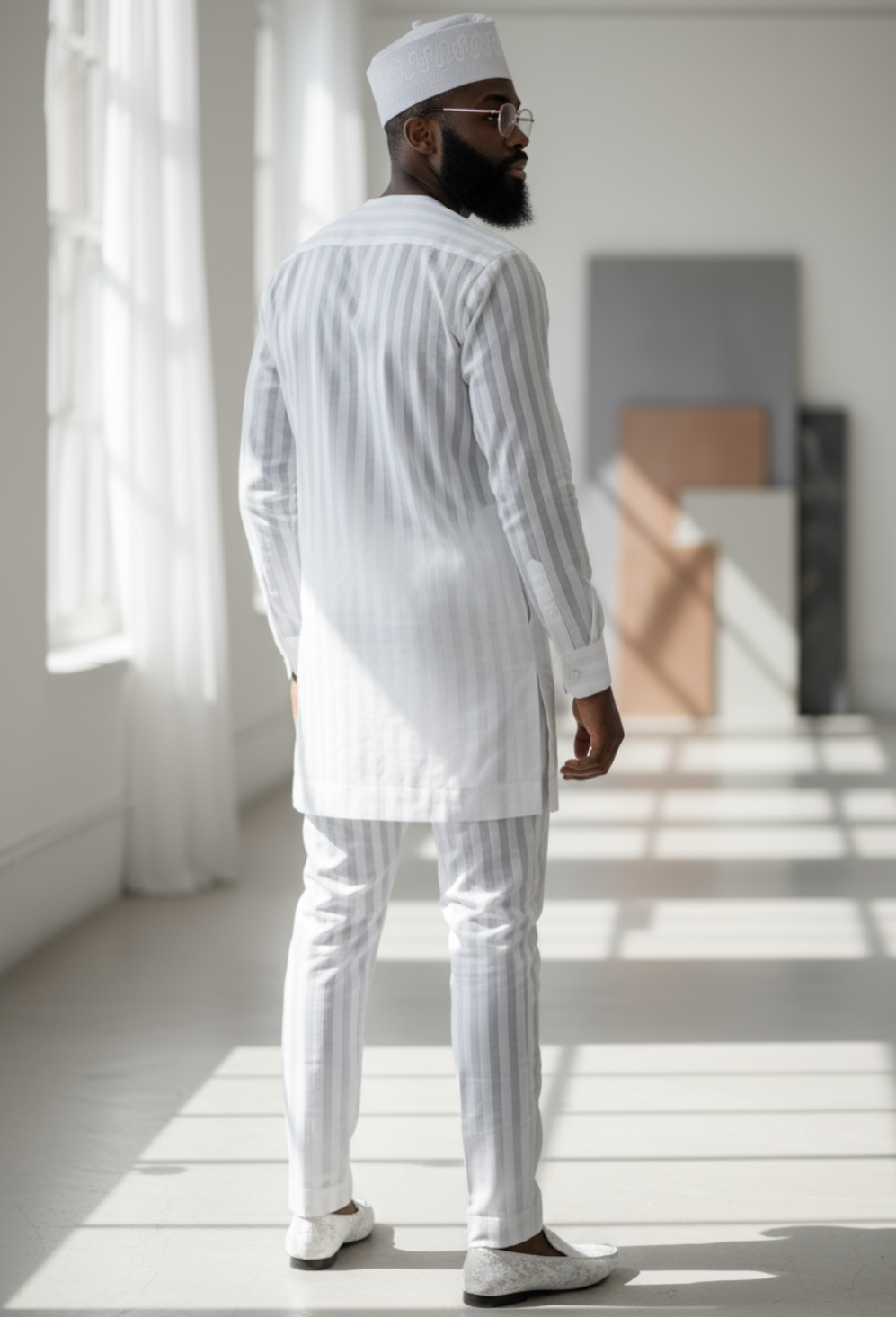 Dupsie's African Fashion: premium quality white embroidered top and striped pants for men