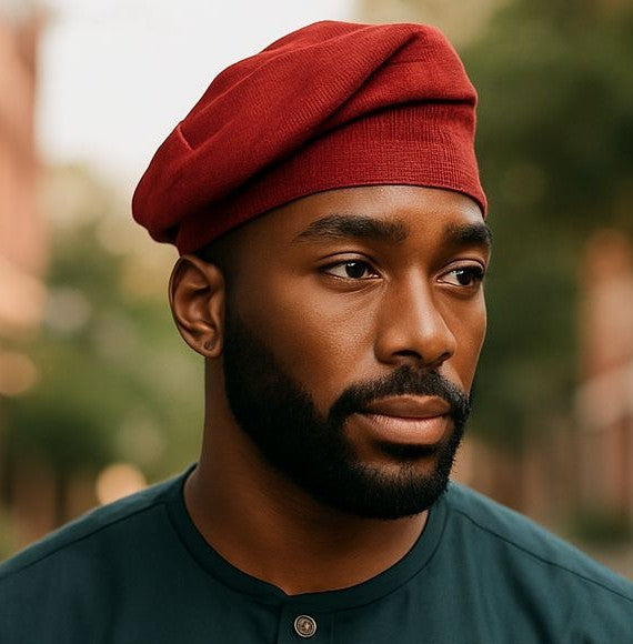 Ayotunde Burgundy Aso Oke Kufi Hat – Brimless Yoruba fila African clothing by Dupsie’s African Fashion