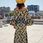 Dupsie’s African Fashion two‑piece lace set in black, silver and gold—perfect for African weddings.