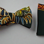 Green African print bow tie and pocket square Dupsie's 