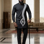 Balaa Black African Senator Dashiki Top with Silver Embroidery DPASBWSE11 by Dupsie's African Fashion