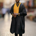 Jelani Elegant Black African Agbada Robe with Gold Embroidery DP2466SAO | Dupsie’s African Fashion by Dupsie's African Fashion
