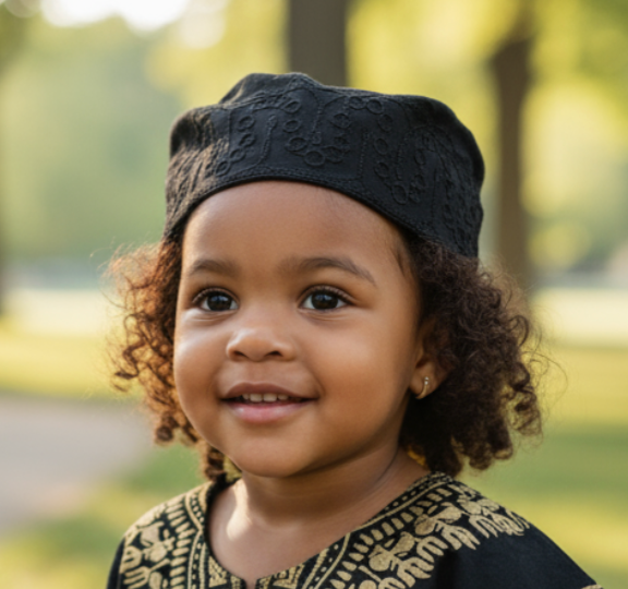 Elegant Black African Kufi Hat for Kids