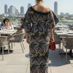 Close-up of Aniyah dress colors representing strength and love.