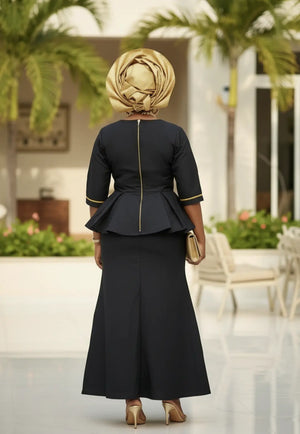 slim fit dress slacks Faridda Gold Embroidered Black Brocade African Top and Skirt Suit for –  Dupsie's African Fashion