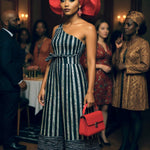 Women’s African clothing cotton batik wide‑leg jumpsuit dress in black and off‑white with side pockets