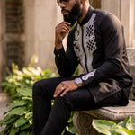 Chala Black Silver Embroidered African Senator Shirt for Men | Dupsie’s DPASBLKP1 by Dupsie's African Fashion
