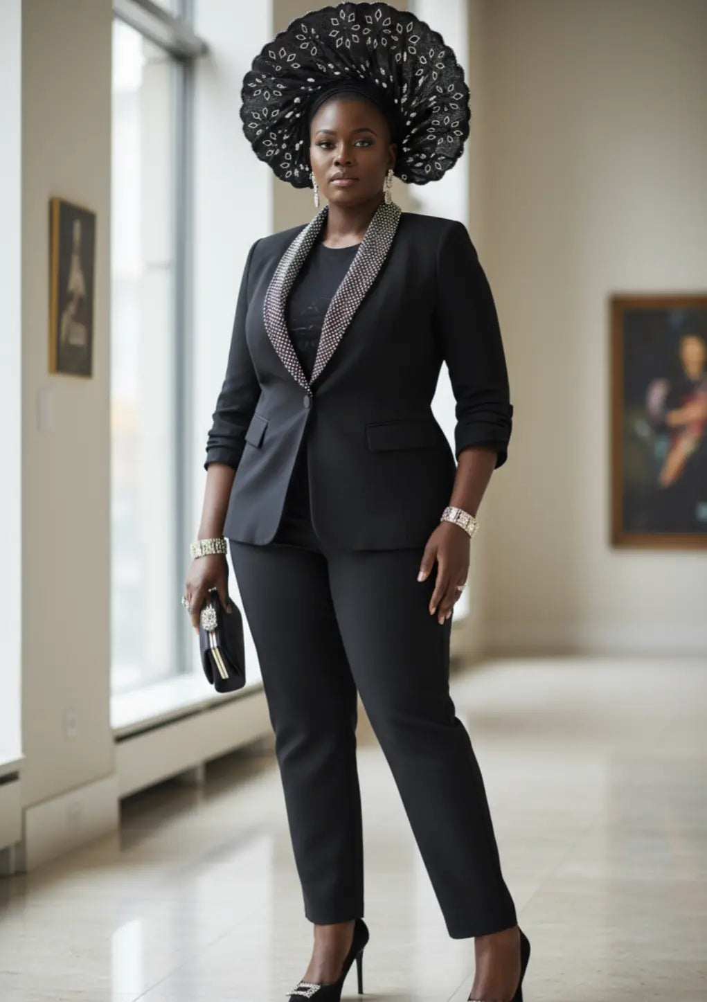 Camilla Ensemble: Exquisite Black Suit Jacket, Camisole, and Suit XL(20) Camilla Ensemble: Exquisite Black Suit Jacket, Camisole, and Suit XL(20)