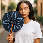 Navy Blue light blue African foldable portable fan Dupsies