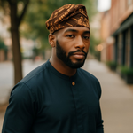 Dupsie's Oyemekun Brimless Brown and Gold Aso Oke Kufi Cap African hat DPAHBRG3