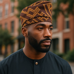 Dupsie's Oyemekun Brimless Brown and Gold Aso Oke Kufi Cap African hat DPAHBRG3