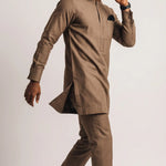 Brown Nigerian Senator Kaftan for men in silk-cotton blend with matching pants