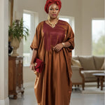 Bukky rust Satin Silk African dress by Dupsie’s African Fashion, elegant African clothing for women and Nigerian wedding guest African fashion