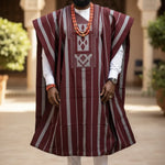 Detail of burgundy and grey embroidered African Agbada robe
