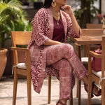 Nadine Burgundy African Tie-Dye Kimono Pants Suit with Rhinestones for Women | Dupsie’s African Fashion DPKMTPB14 by Dupsie's African Fashion