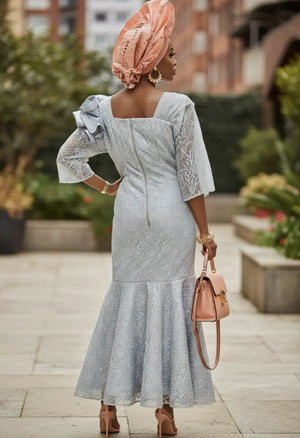 Buy Nuso Silver Asymmetrical Shoulder African Sequin Lace Dress for Buy Nuso Silver Asymmetrical Shoulder African Sequin Lace Dress for